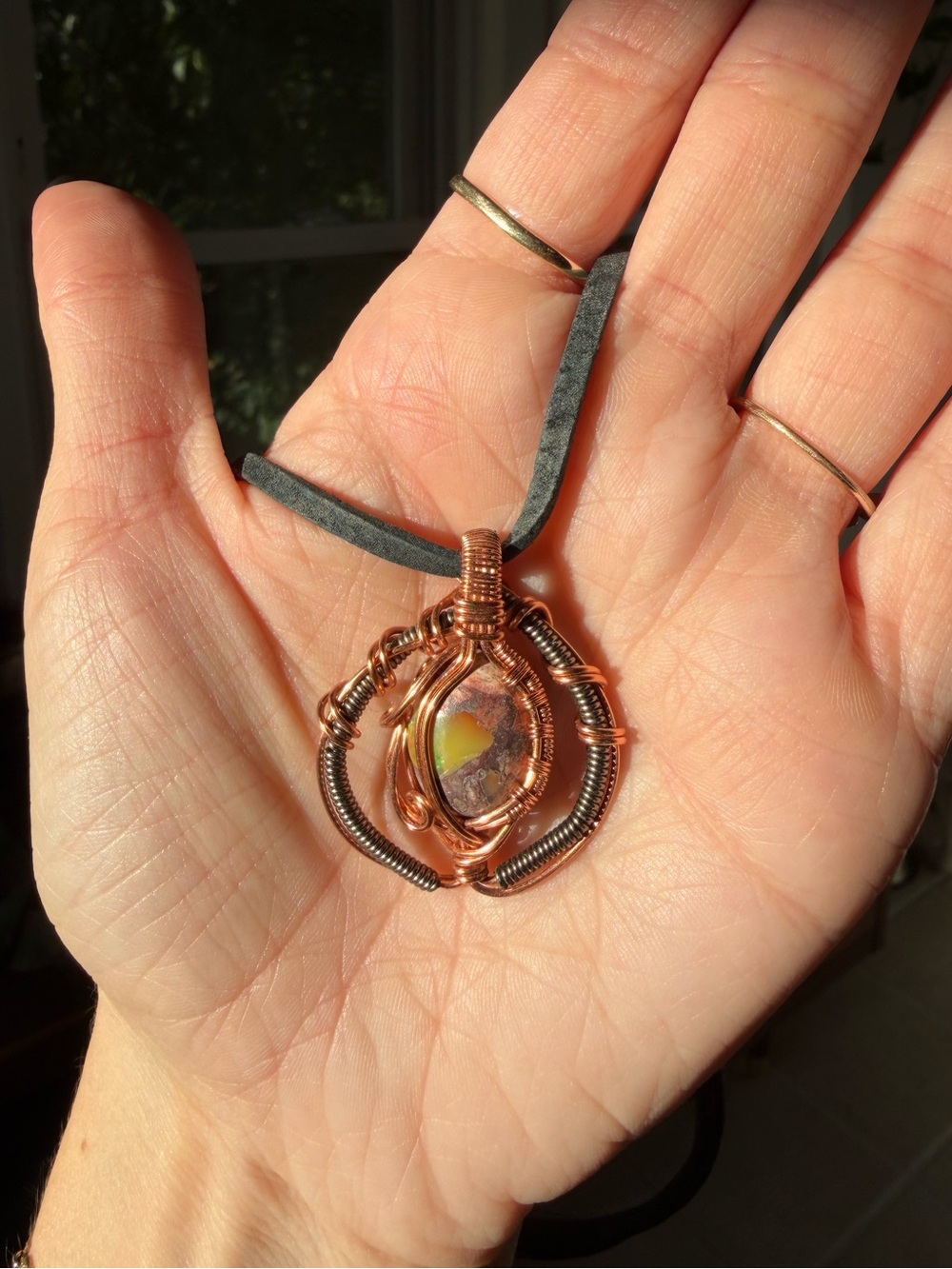 Copper and Silver Mexican Fire Opal Necklace